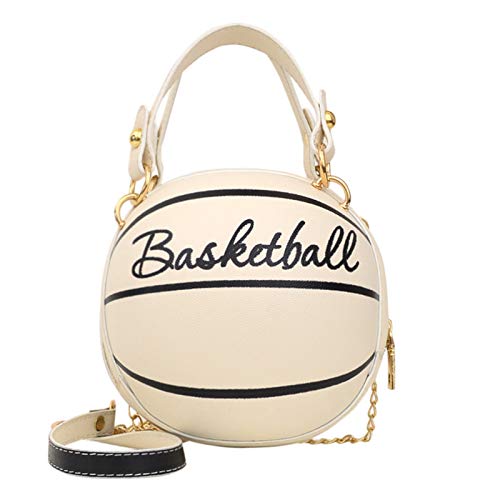 Frauen Ballform Mini Leder Handtasche Umhängetasche Mode Reise Umhängetasche Tote (Weißer Basketball) von Xindemei