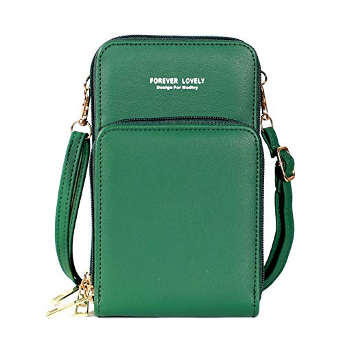 Xindemei Kleine Crossbody Touchscreen-Handytasche PU Leder Handy Schulter Geldbörsen Handytasche Brieftasche Handtasche (Grün) von Xindemei