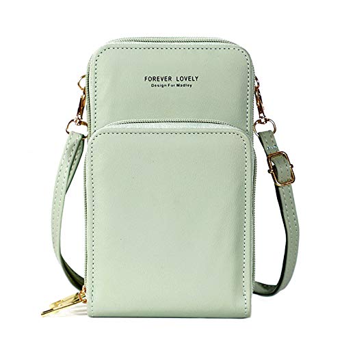 Xindemei Kleine Crossbody Touchscreen-Handytasche PU Leder Handy Schulter Geldbörsen Handytasche Brieftasche Handtasche (Hellgrün) von Xindemei