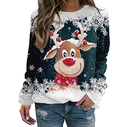 Weihnachtspullover Damen Winter Pullover Weihnachtspulli Christmas Sweater Langarm Rundhals Sweatshirt mit Weihnachtsmotiv (XXL, AG) von XindongZ
