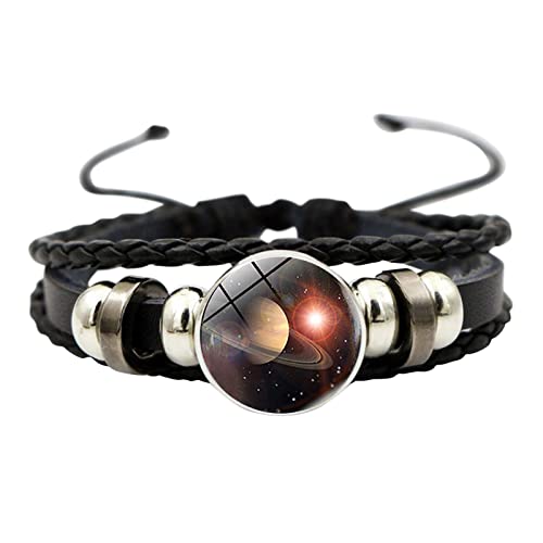 Xinduolei Armbanduhr Damen Schrittzähler Armband Nebel Mond Universum Armband Lederschmuck Edelstein Glas Zeit Handgewebte Armbänder Anhänger Lederarmband (B, One Size) von Xinduolei