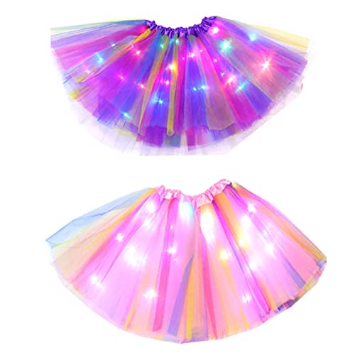 XineYuor Tüllrock Kinder,2 Stücke LED Tüllrock Mädchen Regenbogen Tüllrock Tütü Tutu Ballettrock Prinzessin Tanzrock Tanzkleid Ballettkleid Ballettröckchen Kostüm von XineYuor