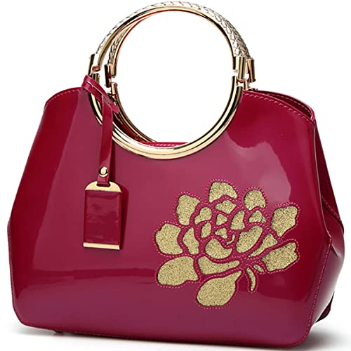 XingChen Damen-Handtasche, Lackleder, Blumenmuster, glänzend, Metallgriff, strukturierte Schultertasche, Rose, Einheitsgröße XingChen Damen-Handtasche, Lackleder, Blumenmuster, glänzend, Metallgriff, strukturierte Schultertasche, Rose, Einheitsgröße von XingChen