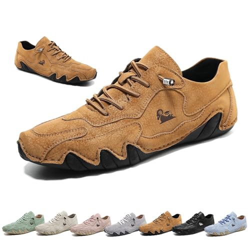 Handgemachte Niedrige Beck Schuhe, Unisex Outdoor Wasserdicht Rutschsichere Leichtgewichtige Atmungsaktive Casual Flache Unterseite Slip-On Komfortable Barfußwanderschuhe (Braun,41) von XingGYY