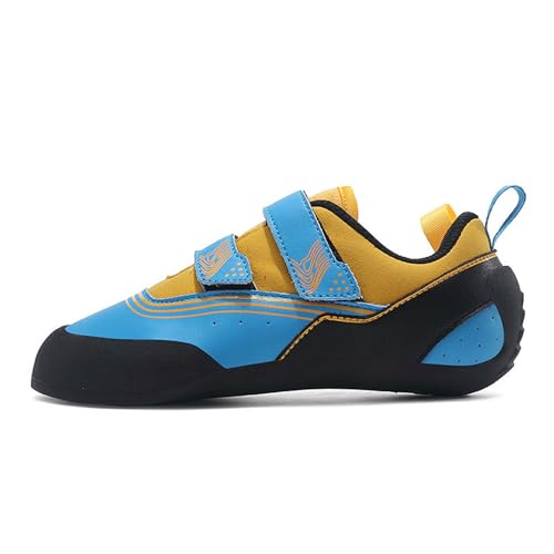XingGYY Boulderschuhe Herren Damen,Kinder Boulderschuhe Wanderschuhe mit Doppelriemenverschluss - Leichte,atmungsaktive Kletterschuhe Geeignet für Jugendliche und Kinder (Blue and Yellow,38) von XingGYY