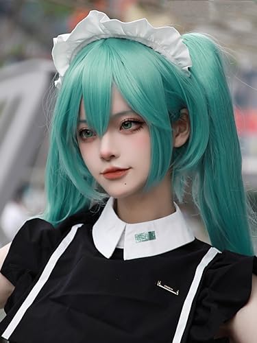 Xingbiyou Anime Miku Cosplay Perücke,Dienstmagd Miku Cosplay,Lang Grün Pferdeschwanz Perücke,Halloween Party Perücken für Frauen Mädchen von Xingbiyou