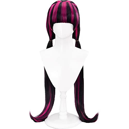 Xingbiyou Anime Monster High Draculaura Ula Cosplay Perücke,Lang Schwarz Gemischt Rosa,Halloween Party Perücken für Frauen Mädchen von Xingbiyou