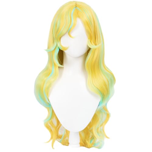 Xingbiyou Anime Monster High Lagoona Blue Cosplay Perücke,Lang Gelb mix Blau Grün,Halloween Party Perücken für Frauen Mädchen von Xingbiyou