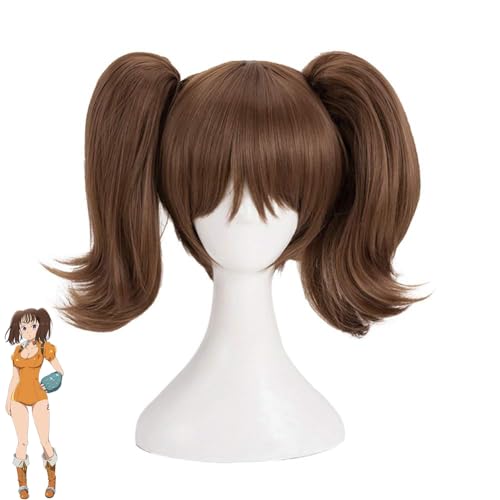 Xingbiyou Anime The Seven Deadly Sins Diane Cosplay Perücke,Kurze braune Clip auf Doppel Pferdeschwänze Frauen Mädchen Party Perücken von Xingbiyou