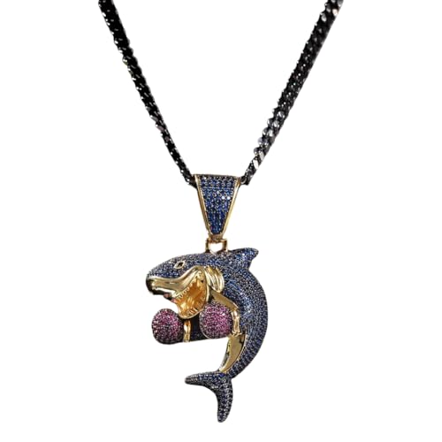 Xingbiyou Hip-Hop Haifisch Anhänger mit Zirkonia, Schwarze Kubanische Kette, Herren Modeschmuck (Golden) von Xingbiyou