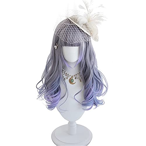Xingbiyou Lolita Perücke 60cm Lange Grau Lila Blau Gemischt süße Cosplay Perücke Frauen Mädchen von Xingbiyou