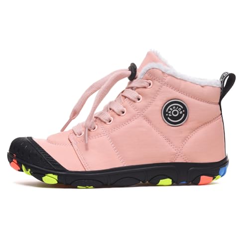 Barfußschuhe Kinder Winterstiefel Outdoor Winter Warm Gefüttert rutschfest Leicht Winterschuhe Jungen Mädchen Outdoor Winter Trekking Wanderstiefel Rosa EU 39 von Xinghuanhua