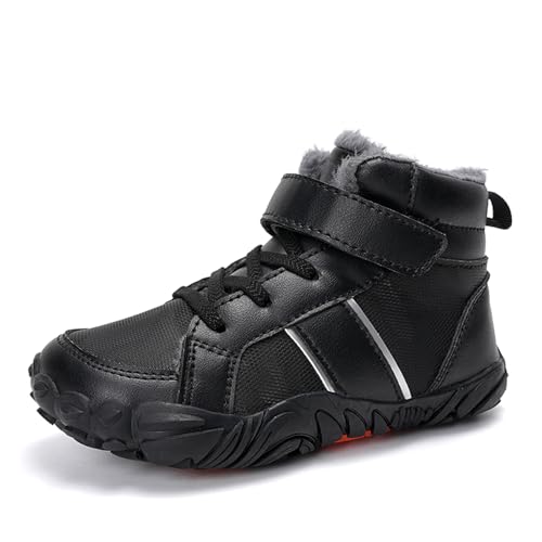 Kinder Barfußschuhe Wasserdicht Winterschuhe Warm Gefüttert Wanderschuhe Leicht rutschfest Schneestiefel für Mädchen Jungen EU30-39 von Xinghuanhua