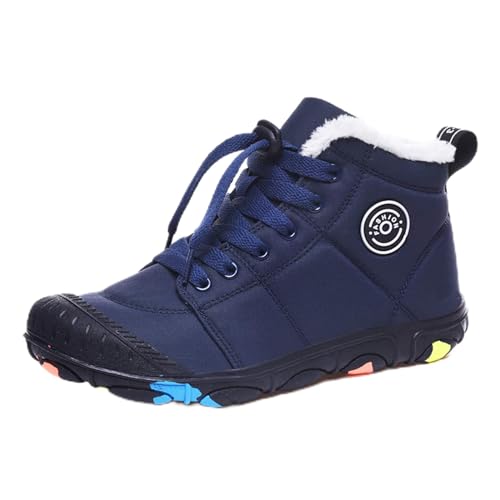 Kinder Winterschuhe Barfussschuhe Jungen Winterstiefel Mädchen mit Warmem Gefüttert Schneestiefel rutschfest Trekking Wanderstiefel Outdoor Winter Kinderschuhe Dunkelblau 35 von Xinghuanhua