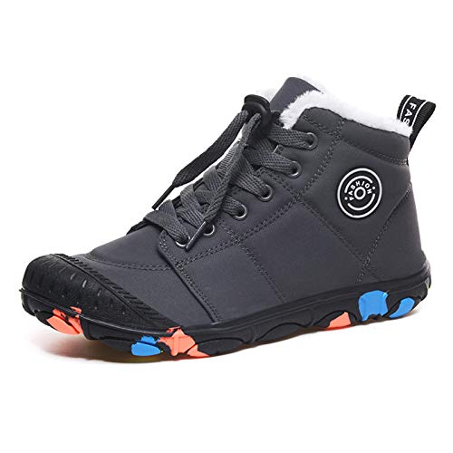 Kinder Winterschuhe Barfussschuhe Jungen Winterstiefel Mädchen mit Warmem Gefüttert Schneestiefel rutschfest Trekking Wanderstiefel Outdoor Winter Kinderschuhe Grau 39 von Xinghuanhua