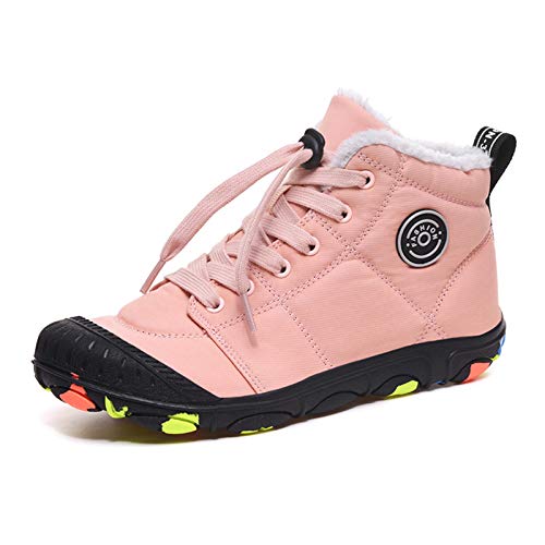 Kinder Winterschuhe Barfussschuhe Jungen Winterstiefel Mädchen mit Warmem Gefüttert Schneestiefel rutschfest Trekking Wanderstiefel Outdoor Winter Kinderschuhe Rosa 35 von Xinghuanhua