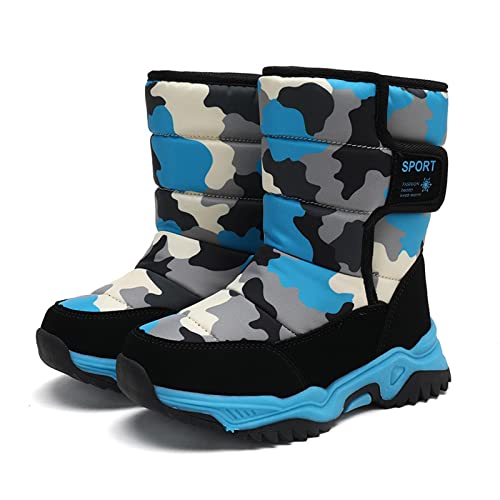 Unisex Kinder Schneestiefel Warm Innenfutter Winterstiefel Winter Winterschuhe Snowboots für Jungen Mädchen Wasserdicht, Rutschfest Blau 29 von Xinghuanhua