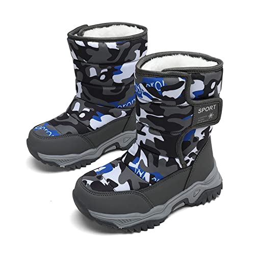 Unisex Kinder Schneestiefel Warm Innenfutter Winterstiefel Winter Winterschuhe Snowboots für Jungen Mädchen Wasserdicht, Rutschfest Grau 27 von Xinghuanhua