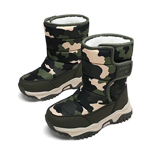 Unisex Kinder Schneestiefel Warm Innenfutter Winterstiefel Winter Winterschuhe Snowboots für Jungen Mädchen Wasserdicht, Rutschfest Grün 26 von Xinghuanhua