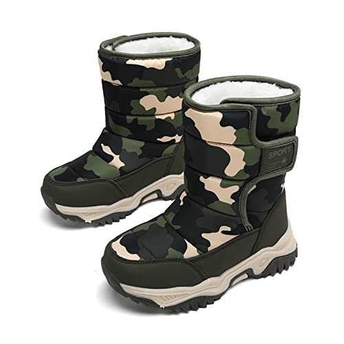 Unisex Kinder Schneestiefel Warm Innenfutter Winterstiefel Winter Winterschuhe Snowboots für Jungen Mädchen Wasserdicht, Rutschfest Grün 37 von Xinghuanhua