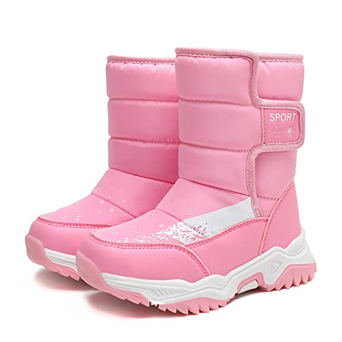 Unisex Kinder Schneestiefel Warm Innenfutter Winterstiefel Winter Winterschuhe Snowboots für Jungen Mädchen Wasserdicht, Rutschfest Rosa 27 von Xinghuanhua