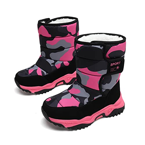 Unisex Kinder Schneestiefel Warm Innenfutter Winterstiefel Winter Winterschuhe Snowboots für Jungen Mädchen Wasserdicht, Rutschfest Rosa 28 von Xinghuanhua