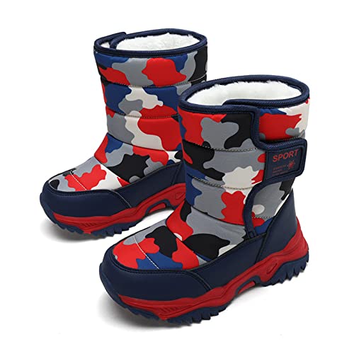 Unisex Kinder Schneestiefel Warm Innenfutter Winterstiefel Winter Winterschuhe Snowboots für Jungen Mädchen Wasserdicht, Rutschfest Rot 28 von Xinghuanhua