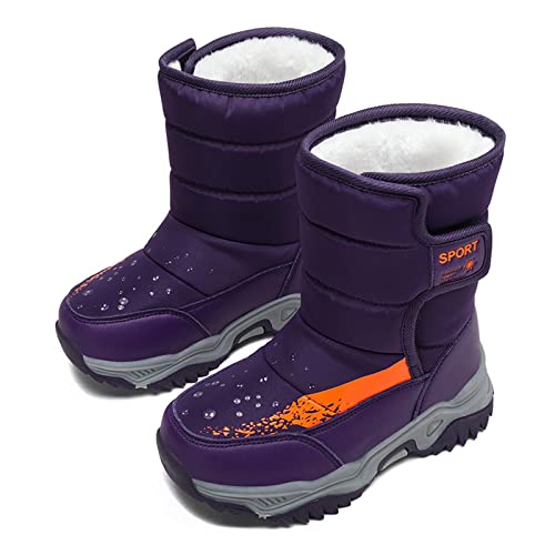 Unisex Kinder Schneestiefel Warm Innenfutter Winterstiefel Winter Winterschuhe Snowboots für Jungen Mädchen Wasserdicht, Rutschfest Violett 32 von Xinghuanhua