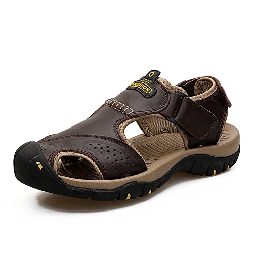 Xinghuanhua Trekkingsandalen Herren 2023 Geschlossene Zehe Wandersandale Sportsandalen Leder Outdoorsandalen Klettverschluss von Xinghuanhua