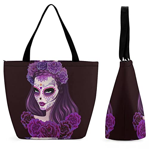 Xingruyun Damen Handtasche Totenkopf Frau Lila Umhängetasche Schultertasche Drucken Shopper Tasche Henkeltaschen Für Mädchen Frauen 28.5x18x32.5cm von Xingruyun