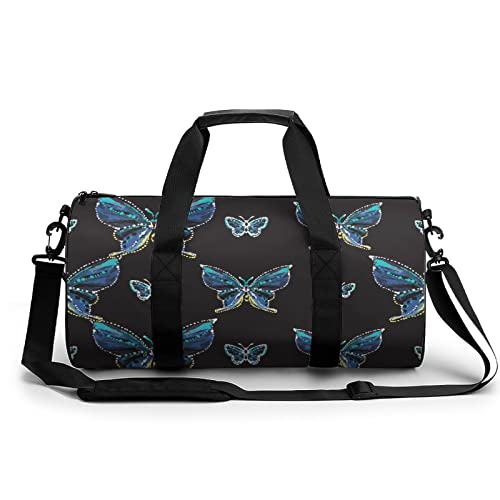 Xingruyun Sporttasche Kinder Blauer Schmetterling Badetasche Gym Tasche Schwimmtasche Schultertaschen Reisetasche Urlaubstasche Fitnesstasche Für Mädchen Jungen 45x23x23cm von Xingruyun