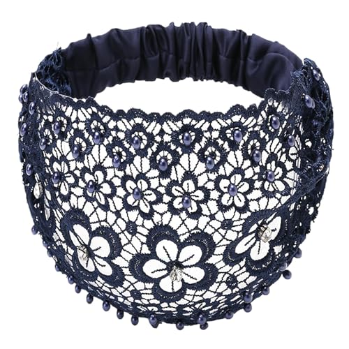 Breites Spitzenstirnband - Stretchband, Perlendetail | Weicher elastischer Turban mit gesticktem Muster und dekorativer Textur, um Haare zu stylen oder Outfits für tägliche Mode -Look -Zwecke zu verbe von Xinhuju