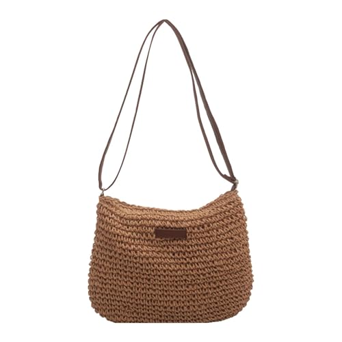 Sommer-Strohtasche – handgewebte Handtasche, leichte Schultertaschen mit Reißverschluss | Zubehör für Strandurlaub, Picknick im Freien, Wee Reisen, Camell, Se référer au descriptif von Xinhuju