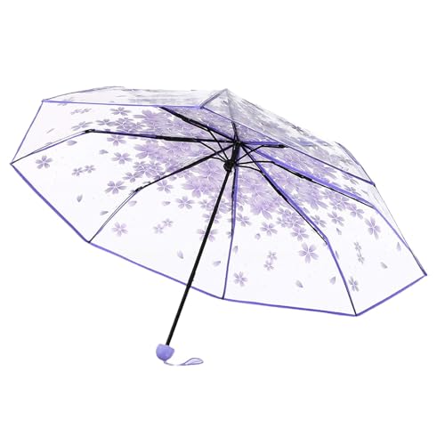 Xinhuju Regenschirm- Faltungsregen Regenschirm, Regenschirm | Klarer Regenschirm mit Blumendruck, tragbarer klarer Regenschirm, Regenfisch transparenter Regenschirm, Regenschirme für Damen, von Xinhuju