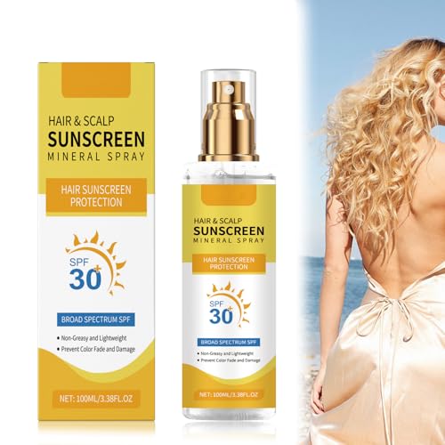 Kopfhautschutzspray Sonnenschutz LSF 30+, Haar Kopfhaut Sonnenschutz Mineral Spray, UVA- und UVB-Schutz, Kopfhaut-Sonnenschutz, Verhindert Farbverblassen und Trockenheit (1) von Xiniear