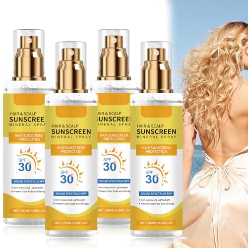 Kopfhautschutzspray Sonnenschutz LSF 30+, Haar Kopfhaut Sonnenschutz Mineral Spray, UVA- und UVB-Schutz, Kopfhaut-Sonnenschutz, Verhindert Farbverblassen und Trockenheit (4) von Xiniear