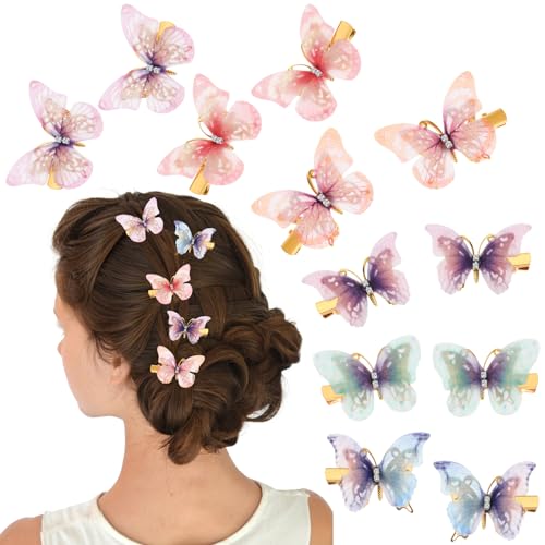 12 Stück Schmetterling Haarclips und Haarspangen - 3D Snap Haarklammer für Mädchen und Damen - Plastik Haarschmuck von Xinjoduz