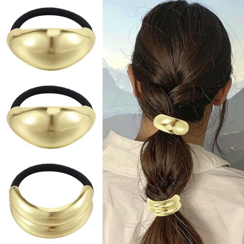 3 Stück Haarmanschetten für Pferdeschwanz, Haarschmuck Haargummi Damen Gold Metall Haargummis Schwarzes Elastisches Haarmanschette Haar-Accessoire für Mädchen Dickes Dünnes Lockiges von Xinjoduz