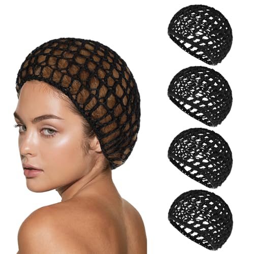 4 Stück Haarnetze Mütze, Haarnetz zum Schlafen Schwarz Gehäkeltes Haarnetz Dutt Mesh Netz Haarschutz für Die Nacht Damen von Xinjoduz
