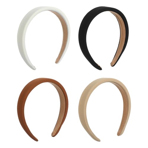 4 Stück Haarreifen Damen Set, Breit Haarbänder Breite Haarreif Rutschfest Stirnbänder Verdickte Stirnbänd für Frauen Mädchen Partys Alltagskleidung (Weiß Curry Khaki Schwarz) von Xinjoduz