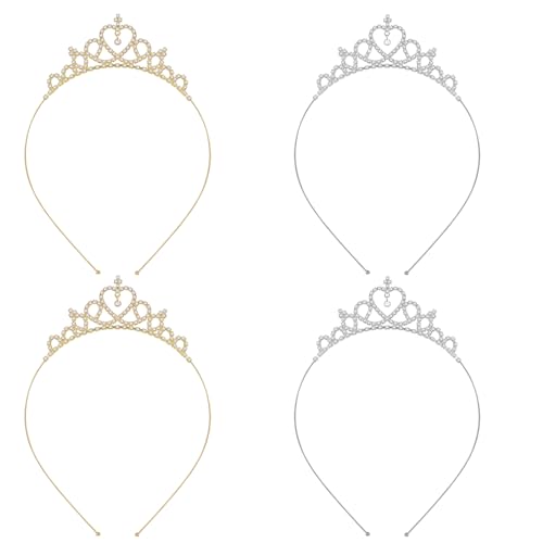 4 Stück Madchen Strass Krone, Prinzessin Krone Damen Silber Haarbänder Strass Stirnband Gold Herzform Kristall Haarschmuck für Frauen Mädchen Braut Hochzeit Geburtstag Party von Xinjoduz