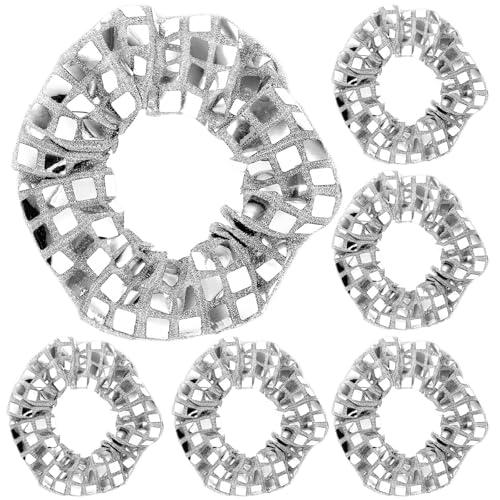 6 Stück Glitzer Haargummis Scrunchies Disco Paillette Haargummi Silber Pferdeschwanz Halter Elastische Haarbänder Pailletten Haarschmuck für Damen Mädchen Geburtstag Mottoparty von Xinjoduz