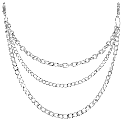 Hosenkette Herren Jeans Ketten Gothic Metall Kette für Hose Edelstahl Mehrschichtig Hosen Kette Jeanskette mit Karabinerverschlüssen für Geldbörse Tasche Schmuck von Xinjoduz