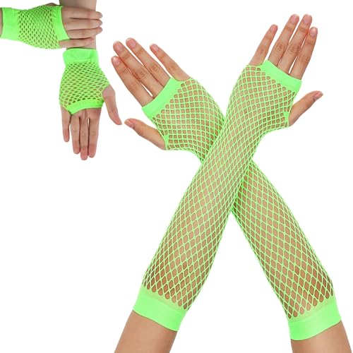 Xinjoduz 2 Stück Netzhandschuhe 80er Jahre Accessoires Neon Kleidung Damen Langes Fingerlose Neonhandschuhe Opernhandschuhe für Frauen Mädchen Kostüm Mottoparty Halloween Zubehör von Xinjoduz