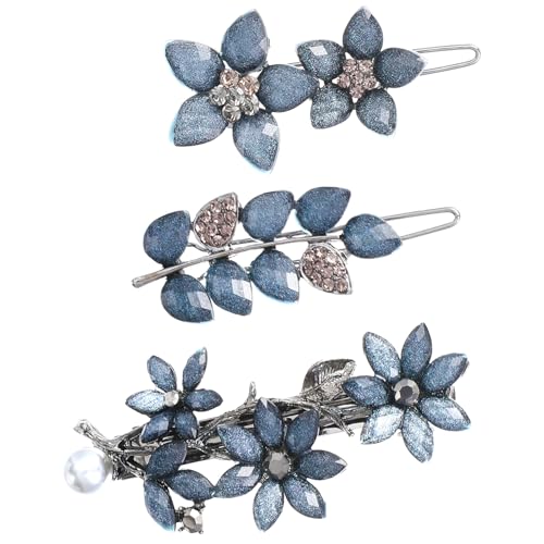 Xinjoduz 3 Stück Blume Haarspangen Blau Haarschmuck mit Strasssteinen Vintage Strass Blumenschmuck Haare Französische Haarnadeln Glitzer Haarklammer für Damen Braut Verlobung Valentine von Xinjoduz