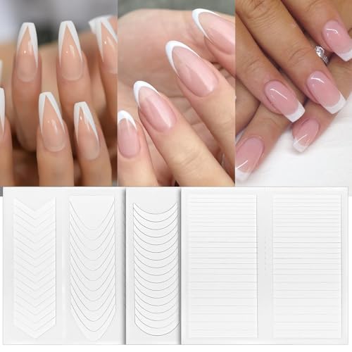 Xinjoduz 36 Blatt 1638 Stück French Nails Schablone Weiß Nagel Schablone French Nagel Stickers Guides Nagelaufkleber French Nail Sticker Maniküre Schablone Tip Maniküre Schablone Für Nail Art Deko von Xinjoduz