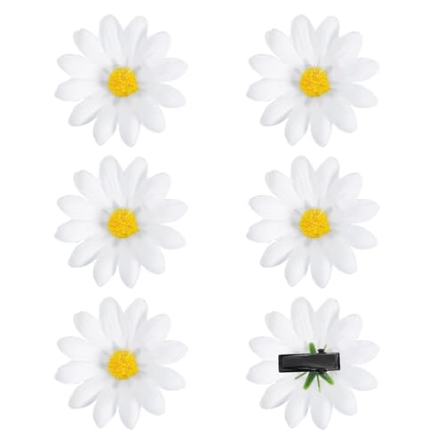 Xinjoduz 6 Stück Gänseblümchen Haarspangen Weiß Haarklammer Blume Klein 4cm Haarspange Mädchen Blumen Haarschmuck Süße Haarclips Haarstyling Zubehör für Damen Mädchen von Xinjoduz