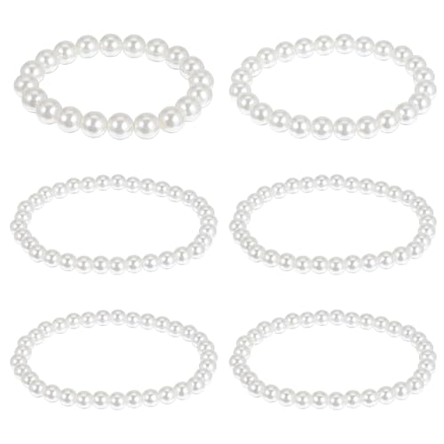 Xinjoduz 6 Stück Perlenschmuck Perlen Armband Set Damen Brautschmuck Weiß Perlen Geschenk Hochzeit Geschenk für Muttertag Geburtstage Jubiläen Valentinstag Verlobung (6/8/10 Mm) von Xinjoduz