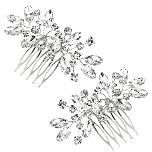 Xinjoduz Haarkamm Silber - Haar Reben Hochzeit Kristall Haarschmuck Kristall Blume Braut Kopfschmuck Für Mädchen Glänzender Haarschmuck - 2 Stück von Xinjoduz