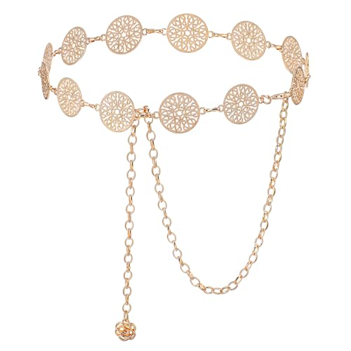 Xinjoduz Kettengürtel, Gold Taillenkette Damen Einstellbare Goldener Gürtel Verstellbare Metall Schnalle Vintage Taillengürtel Taille Kette Gürtel Für Kleid Jeans Pullover(Gold) von Xinjoduz